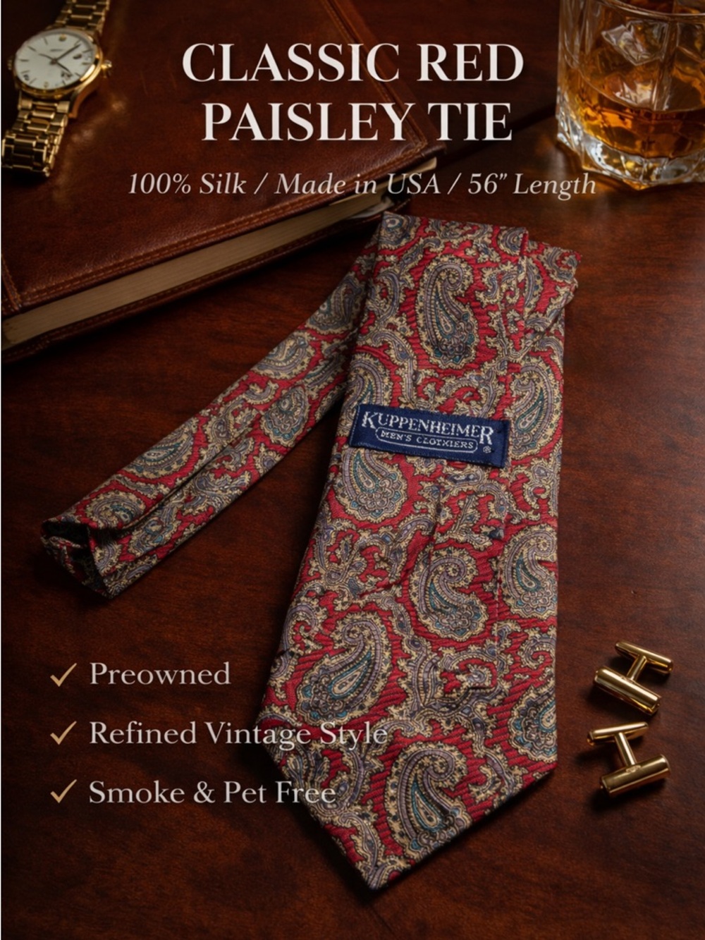 Kuppenheimer Men’s Silk Tie Red Paisley Classic
